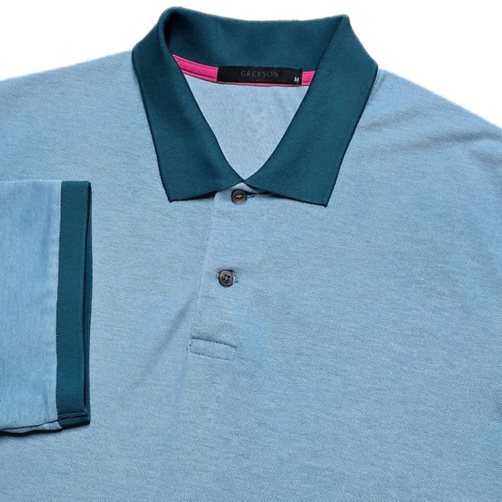 Greyson Contrast Collar Performance Golf Polo Shirt Mens M Teal‎ Green